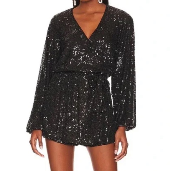 Free People Pants - NWT FREE PROPLE christa sequined romper in black size small